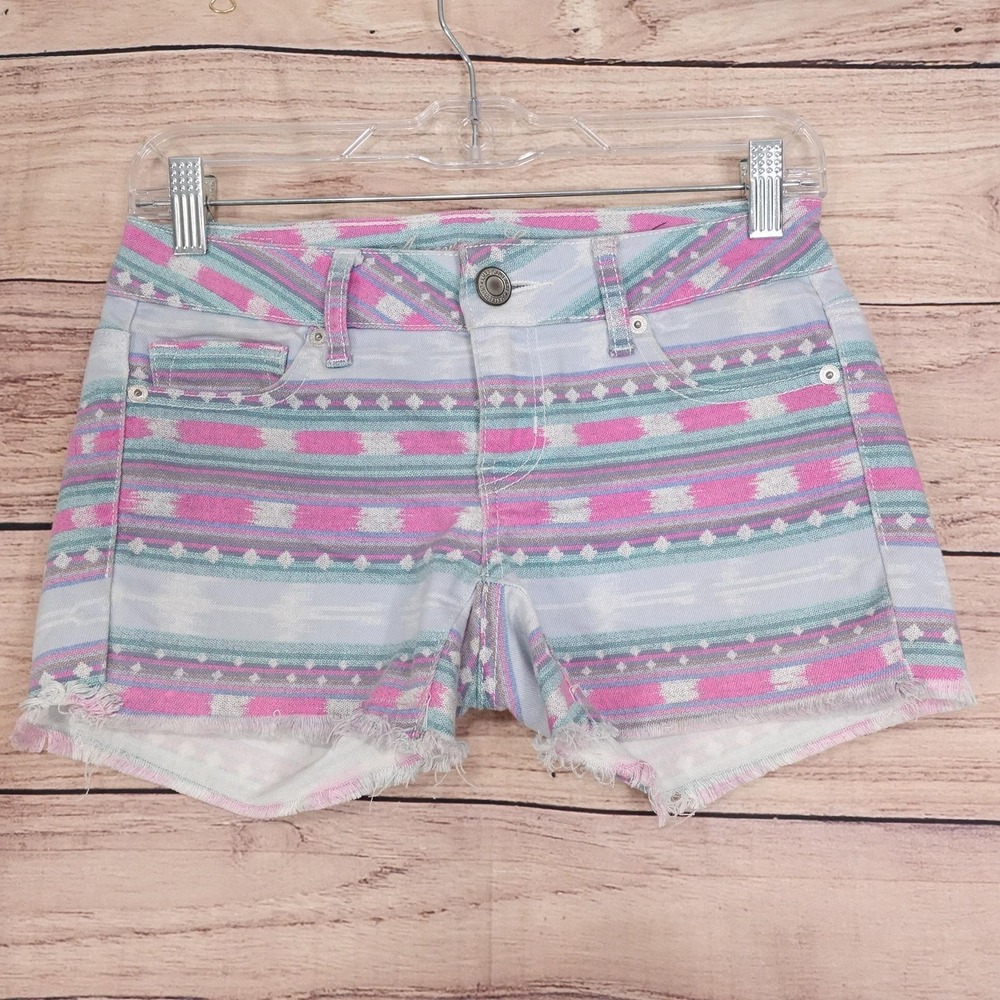 American Eagle Outfitters Cut-Off Denim Shorts Womens Size 0 Multicolor Aztec